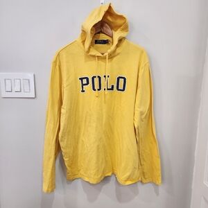 Polo Ralph Lauren Jersey Hooded Long Sleeve T Shirt Mens XL Yellow Spellout